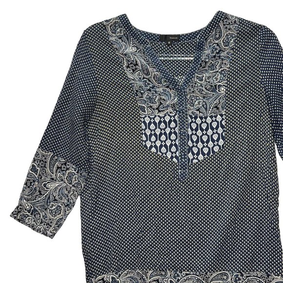 Lovposh Womens Tunic Top Dress Medium Gray V neck Batik Print 3/4 Sleeve Boho - Picture 6 of 9